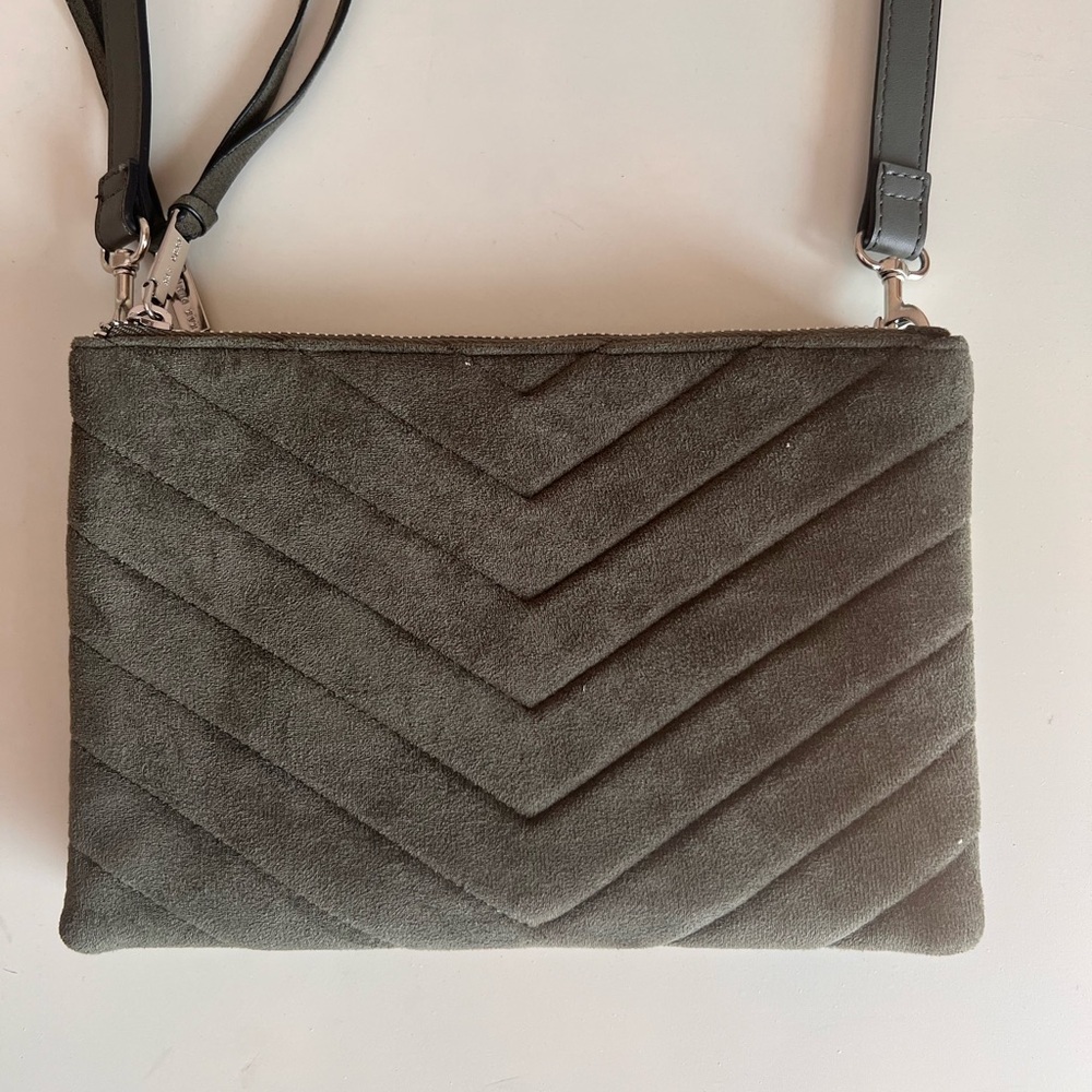 Rae Dunn Olive Green Quilted Crossbody Faux Suede Bag - Picture 2 of 4